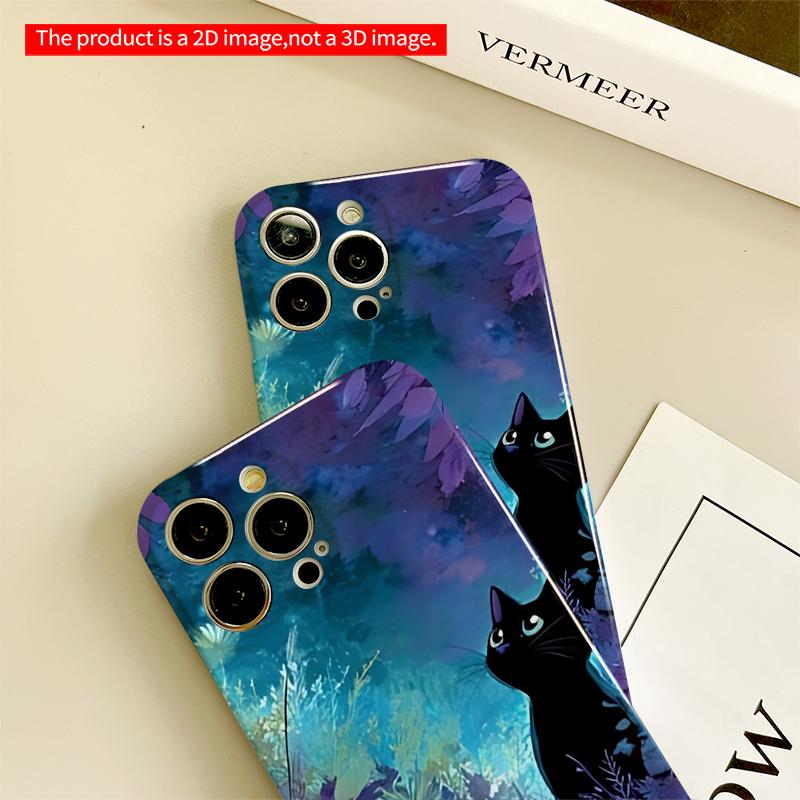 2DFlat Midnight Cat in Dreamy Forest All inclusive film hard iPhone case, compatible with iPhone 18 Pro Max 17 16 15 14 13 12 11