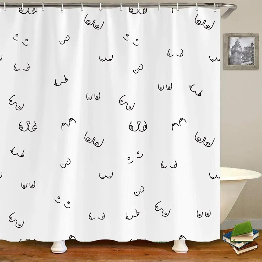 Sexy Boobs Shower Curtain Boob Feminine Feminist Seamless Breast Pattern Bathroom Curtains Polyester Bathroom Screen with Hooks