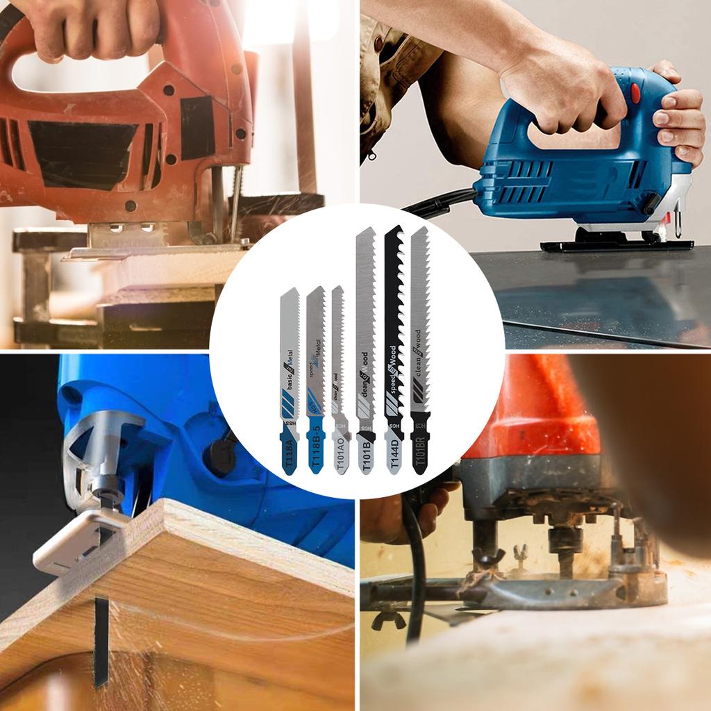 10/50 Pieces Jigsaw Blade Set HCS Various Saw Blades with T-shaped Handle Sharp and Fast Cutting Wood Thin Metal Cutting Tool