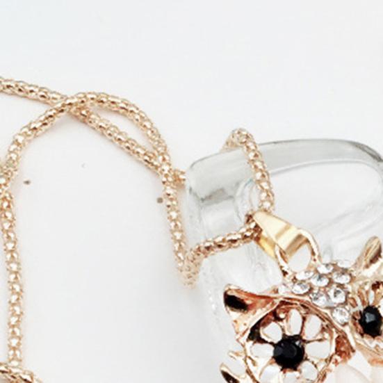 Owl Necklace Sweater Chain Faux Opal Rhinestone Decor Alloy Clothes Jewelry Dating Prom Party Garment Decoration Necklace