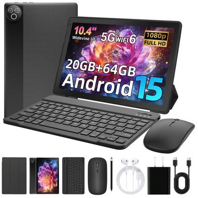 Планшет Android 15, 10,1 дюйма, 20 ГБ + 64 ГБ, расширяемый до 1 ТБ, набор с клавиатурой, мышью и стилусом