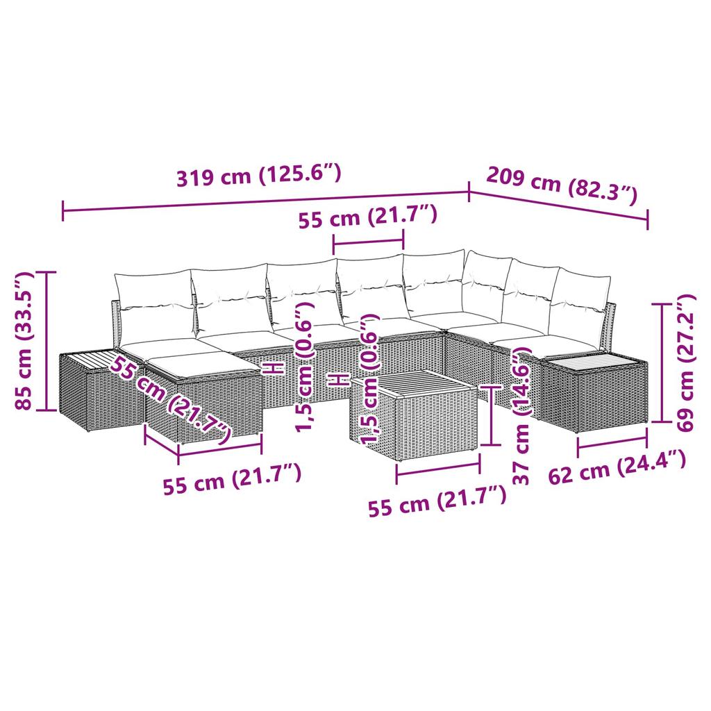 9 Piece Garden Sofa Set with Cushions and Storage Black Poly Rattan