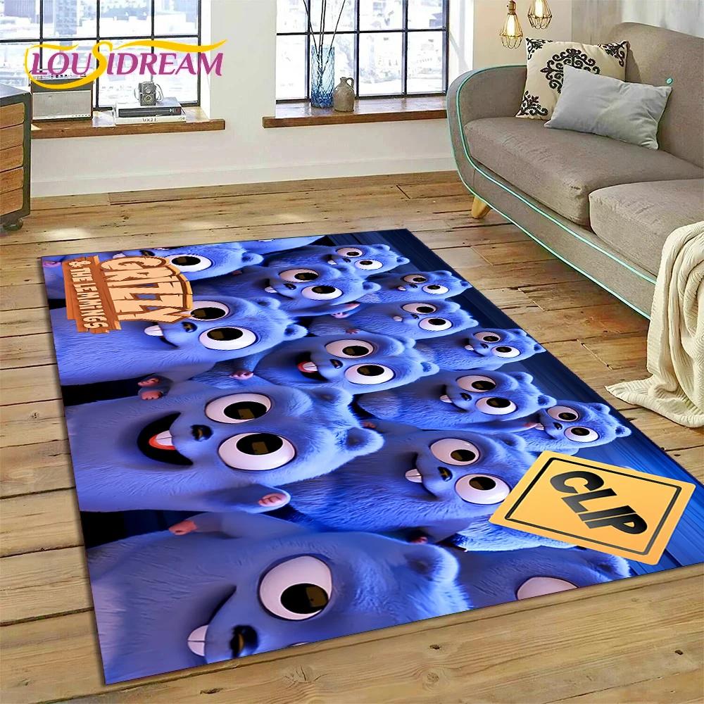 Cartoon Grizzy and The Lemmings Rug Carpet for Living Room Bedroom Home Decor,Floor Mat Non-slip Decoration for Sofa Doormat Kid