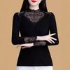 High-necked Lace Long-sleeved Bottoming Shirt, New Autumn and Winter Fashion, Large Size Black with Velvet Top Inside.