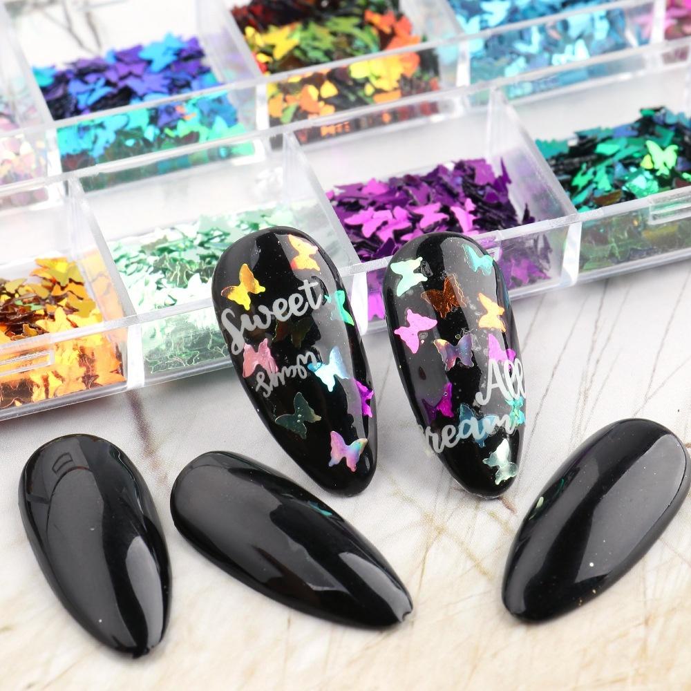 12 Цветных Сеток Набор Блесток и Пайеток для Дизайна Ногтей в Виде Бабочек Ультратонкие Кончики Мерцающие DIY Набор для Красоты Аксессуары для Ногтей для Девочек