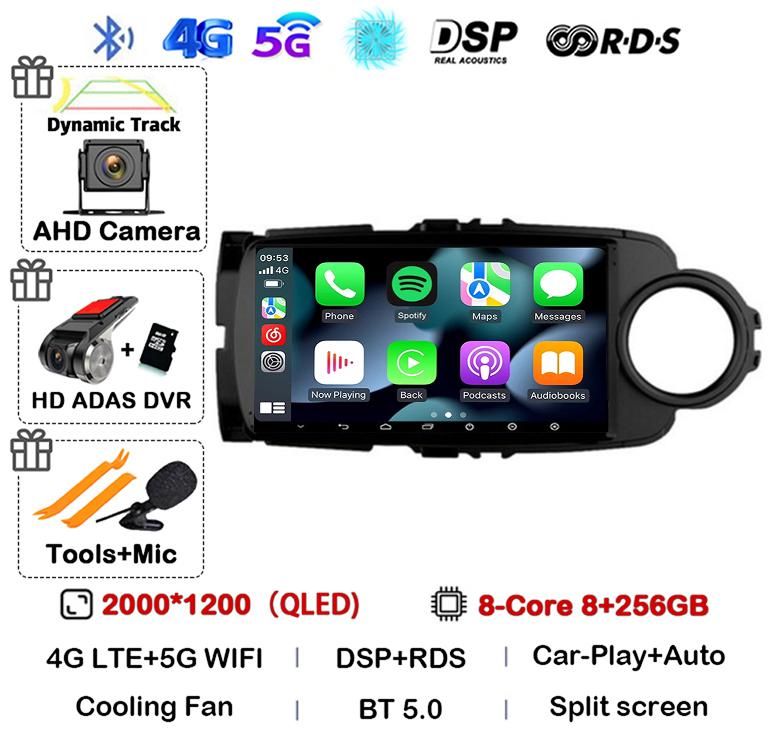 Android14 Carplay Auto For Toyota Yaris 2012 2013 2014 2015 2016 2017 Multimedia Car Radio Player WIFI+4G SIM Stereo DSP GPS RHD