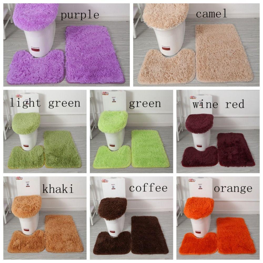 3pcs/set Fluffy Hairs Toilet Lid Cover Rugs Solid Color Shower Carpets Sets Shower Room