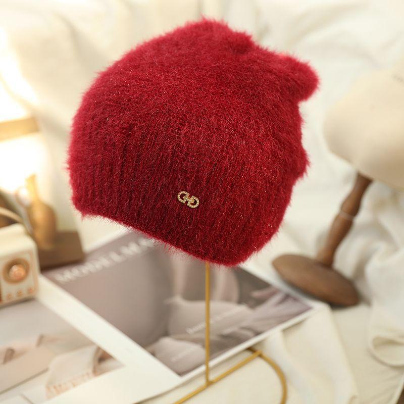 Двухслойная вязаная шерстяная шапка с большой окружностью головы и теплой подкладкой из толстого бархата