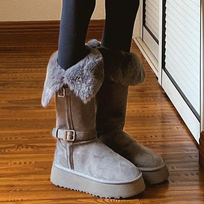 Женские высокие большого размера на толстой подошве с мягкой подошвой зимние теплые меховые ботинки-дутики на подкладке до щиколотки противоскользящие для пеших прогулок спортивные хлопковые ботинки