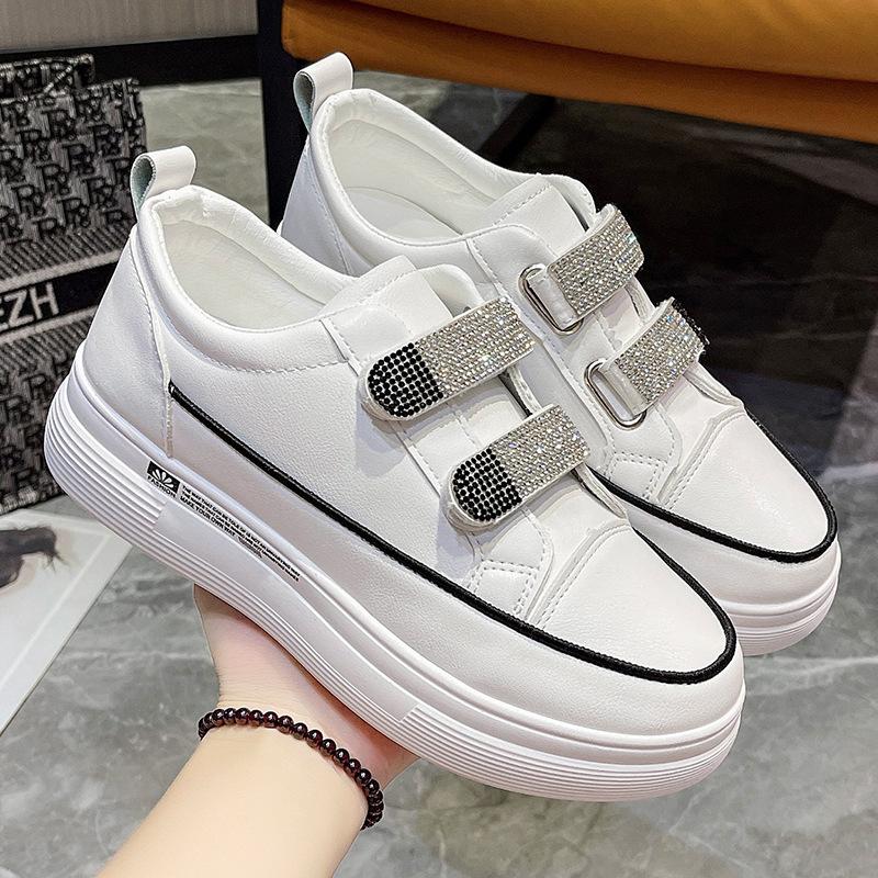 Velcro Rhinestone White Shoes Autumn and Winter Ins Tide Increases Versatile Daily Casual Board Shoes Women