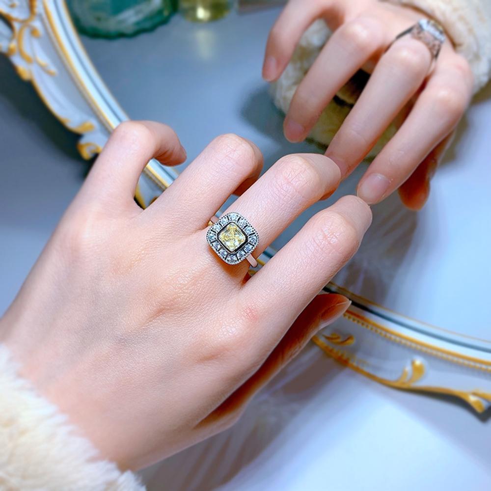 Кольцо из белого золота 18 карат, 6 * 6 мм, с желтым/белым сапфиром, обручальное кольцо, подарок на годовщину, серебро 925 пробы, ювелирные изделия