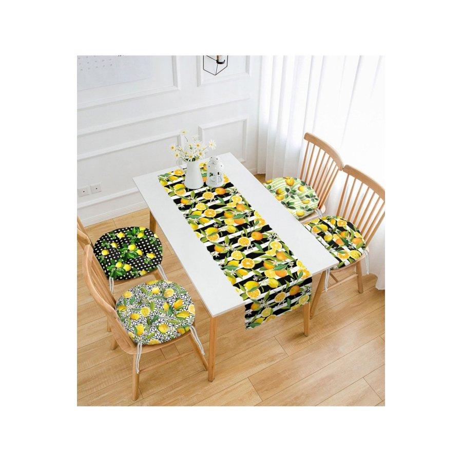 Набор подушек для стула из 5 предметов / 4 круглых подушки для стула с цифровой печатью и 1 полозок