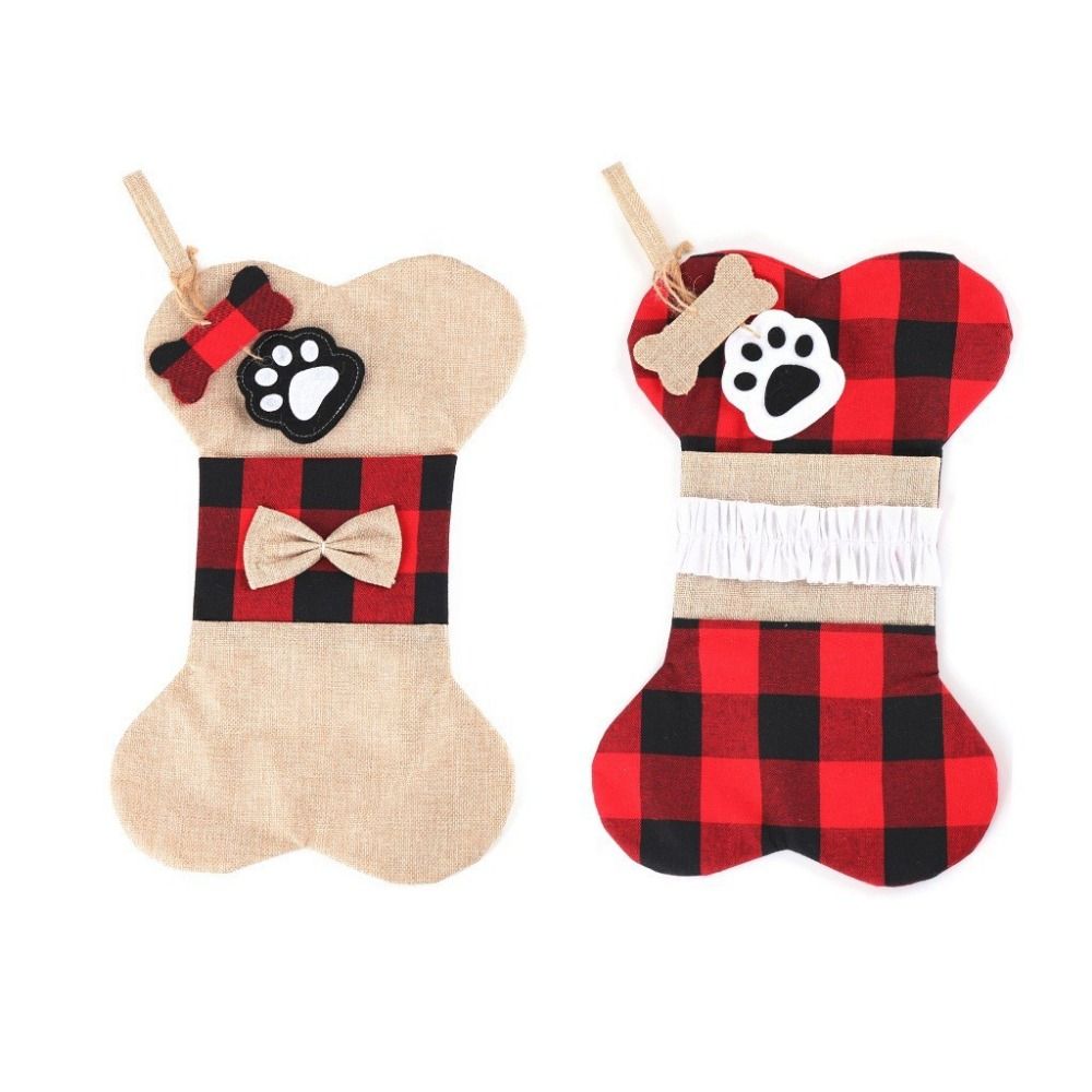 3D Dog Bone Stocking Hanging Ornament Bone Shaped Christmas Sock Gift Bags Party Favors