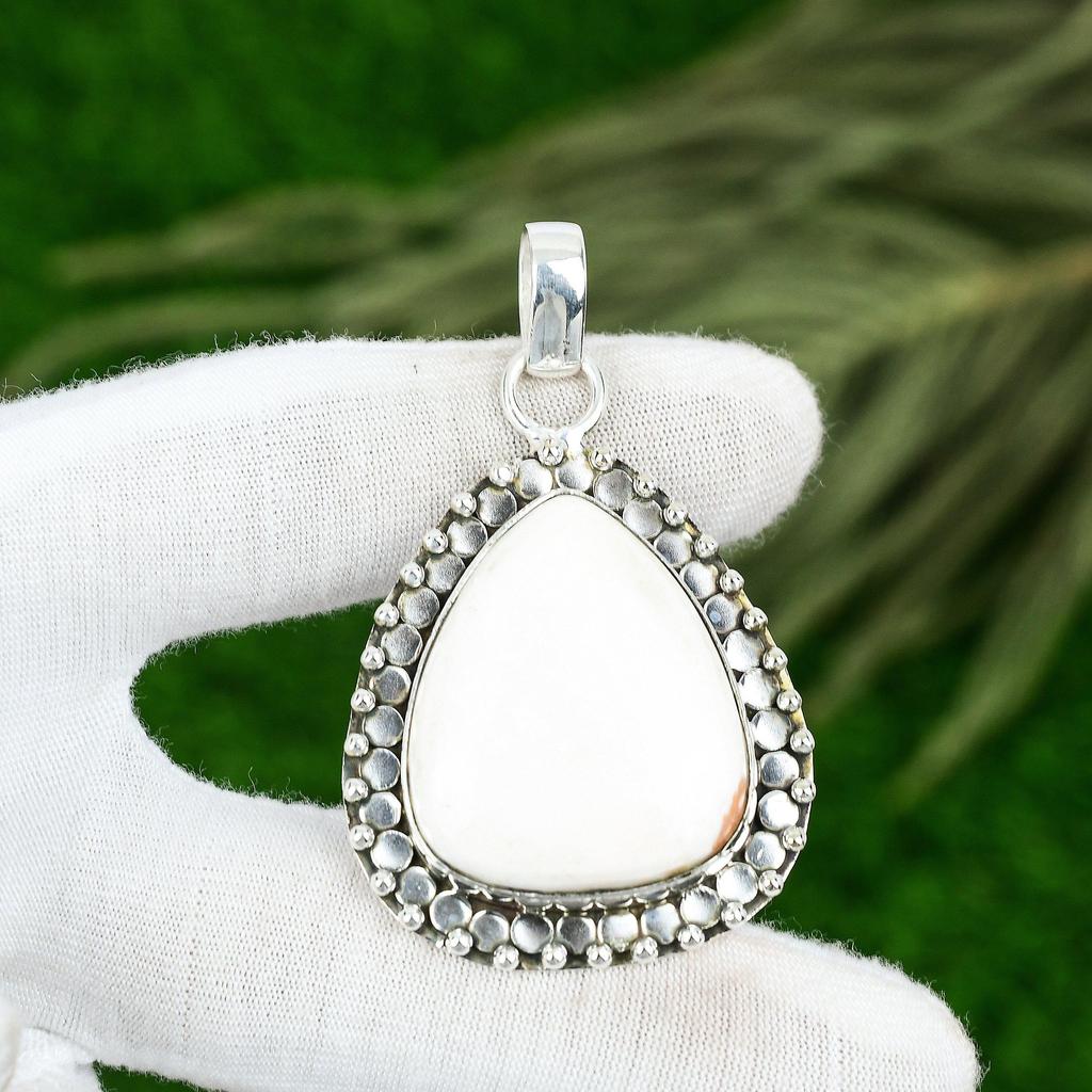 Mothers day Deal Pear Scolecite Gemstone Sterling Silver Wife Pendant Jewelry