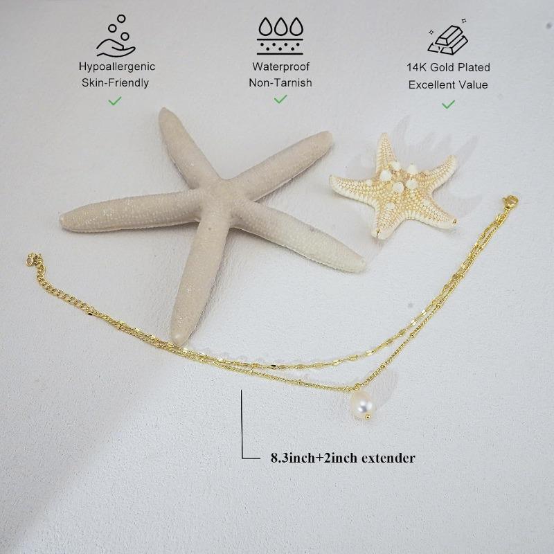 Браслеты на щиколотку для женщин и девочек, 14K золото, посеребренные, водонепроницаемые, бохо, с жемчугом, бусинами, цепочка на ногу, изящные летние пляжные украшения