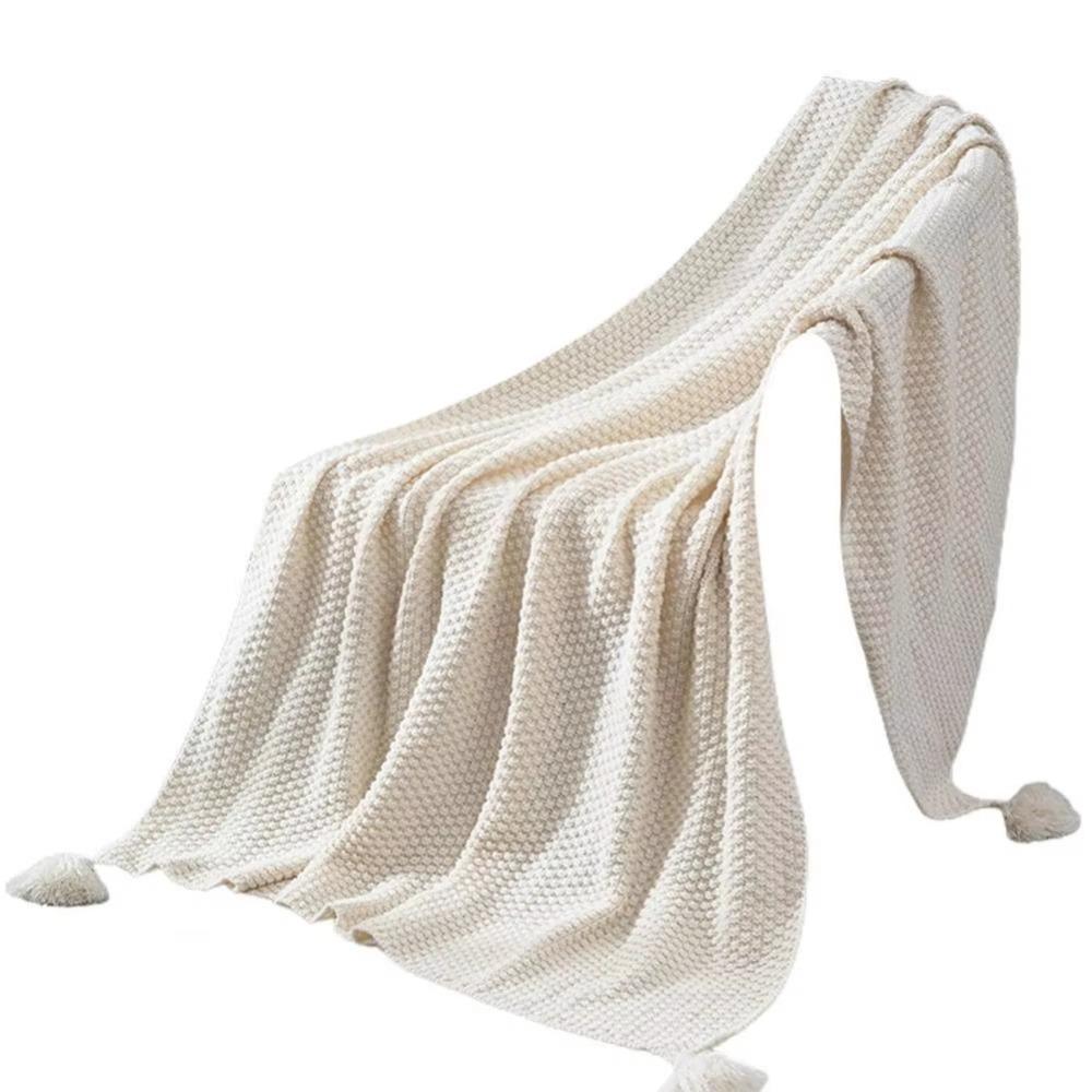 Инс Кисточка Вязаный Плед Утолщенный Плюшевый Плед Простой Однотонный Плед с Бахромой Зима