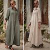 Summer Maxi Dress Loose Turn-down Collar Long Sleeves Pure Color Single-breasted Cardigan
