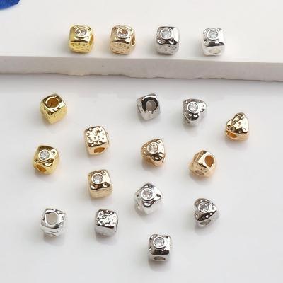 Браслет-спейсер из позолоченного 14K золота с кубическим цирконием в форме сердца и квадрата для изготовления украшений своими руками