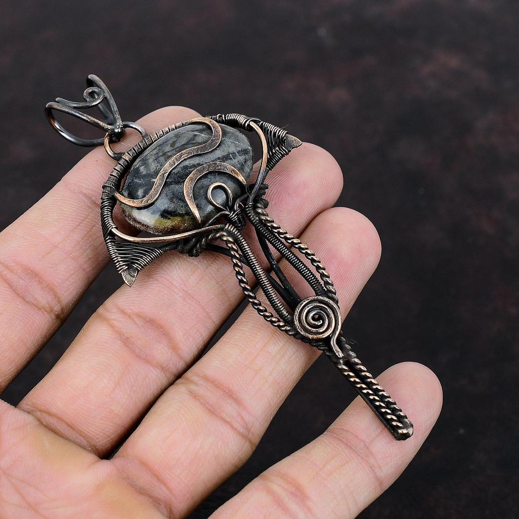 Кулон Пикассо из яшмы, медная проволока, кулон, ювелирные изделия ручной работы в стиле бохо, очень красивый кулон с драгоценным камнем, удивительный медный ювелирный подарок для мамы