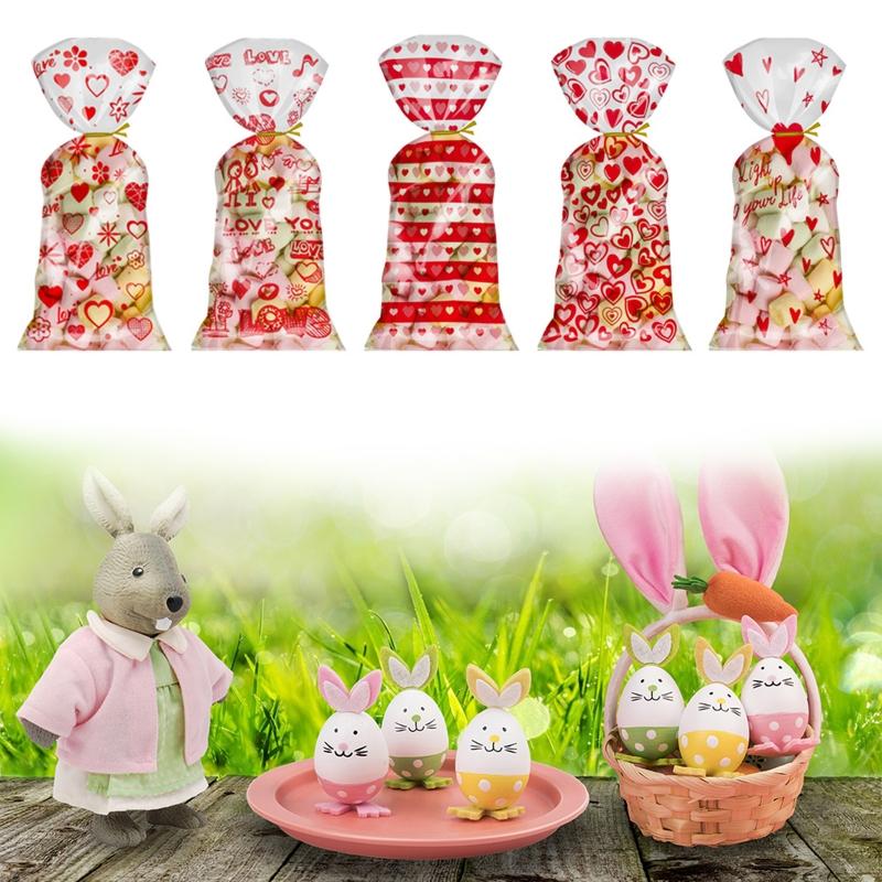 100 шт. целлофановые пакеты в форме сердца ко Дню святого Валентина с завязками, праздничное лакомство для шоколадных пакетов, пакеты для печенья, подарок