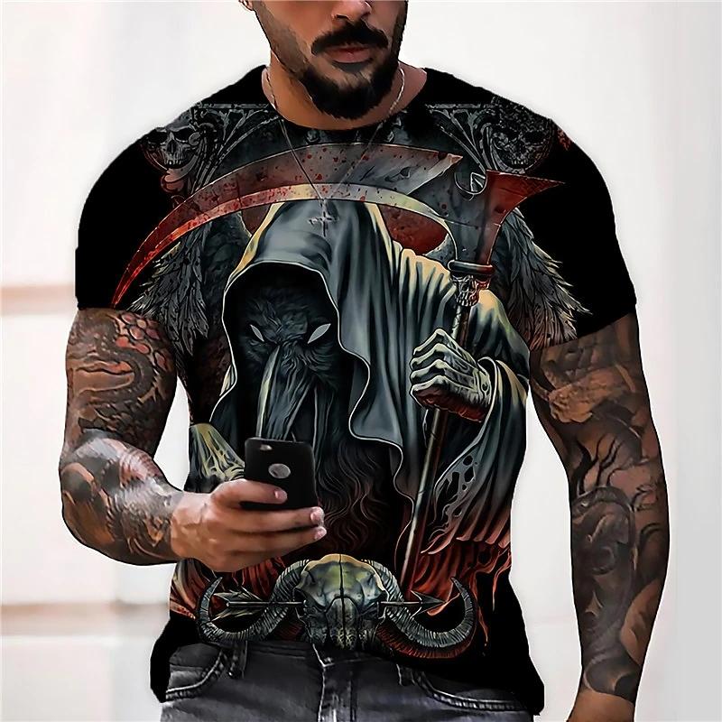 Men's Skull Tshirt 3D Printed Skull Graphic T-shirts For Men Oversized Short Sleeve Punk Tops Tee Shirt Men Death Clothing