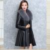 Autumn And Winter Women Medium Long Leather Windbreaker Coat Black Red Faux Leather Clothes