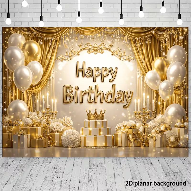 2D Royal Gold Happy Birthday Backdrop Banner Photography Background for Adult Party