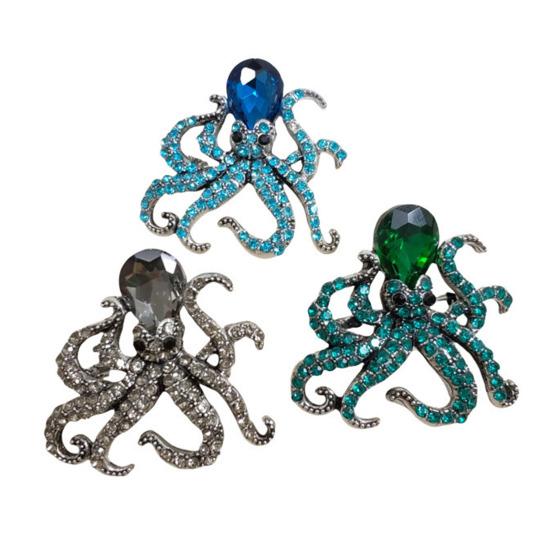 Sparkly Octopus Brooch Rhinestone Octopus Brooch Pin Sea Creature Lapel Pin Accessory for Men Women Ocean Lovers Sweaters Coats Scarves