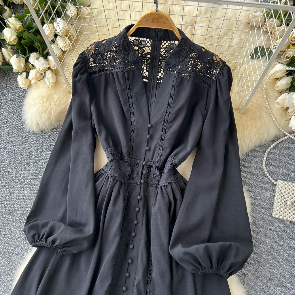 Весенне-осенние женские элегантные кружевные однобортные длинные праздничные пляжные платья макси с вышивкой