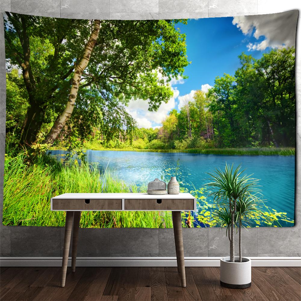 Фэнтезийный гобелен с туманным лесом, настенный психоделический колдовство, загадочный природный пейзаж, домашний декор для гостиной