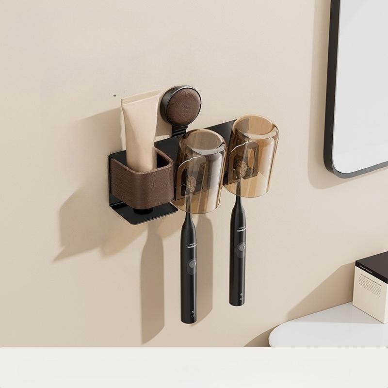 1PC Medieval Style Toothbrush Shelf Wall-mounted Non-punching Suction Cup Bathroom Brushing Cup Mouthwash Cup Electric Toothbrush Holder