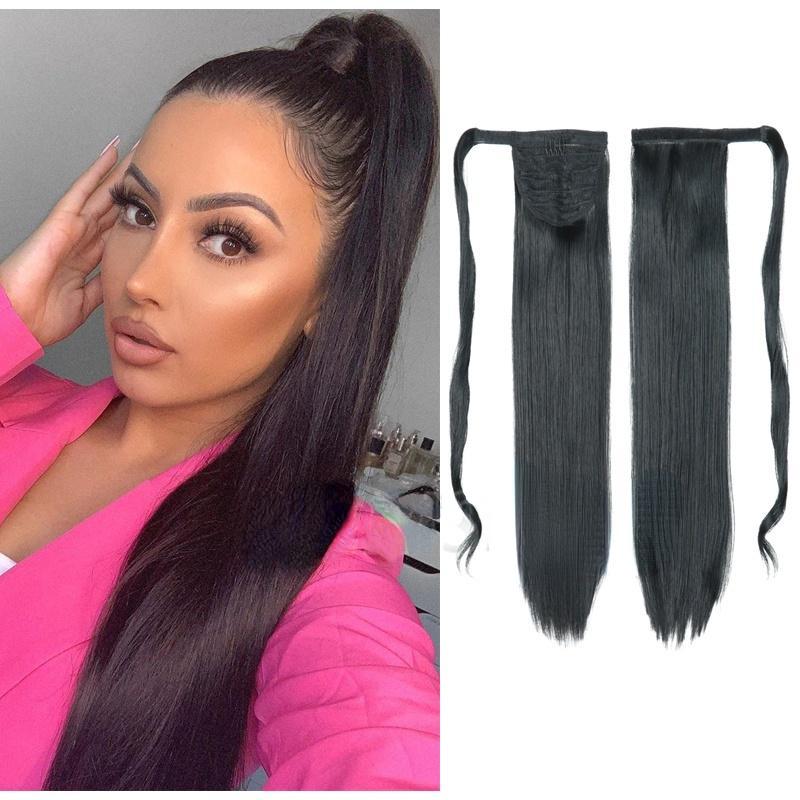 MISS WIG Женская мода длинный прямой хвост из синтетического волокна шиньон с заколкой для наращивания волос