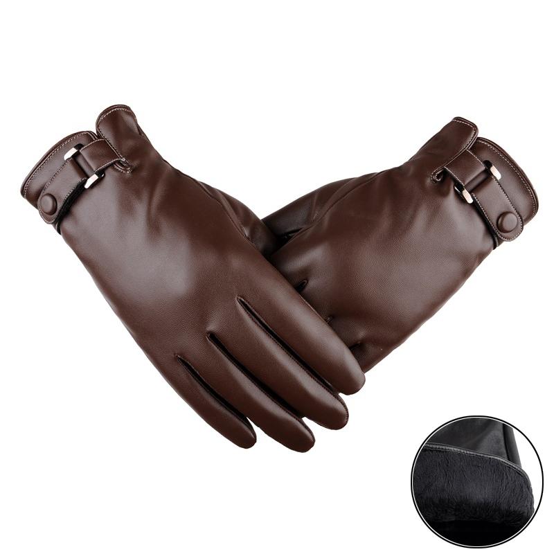 Мужские осенне-зимние ПУ теплые перчатки для велоспорта, бизнеса и отдыха, стираные