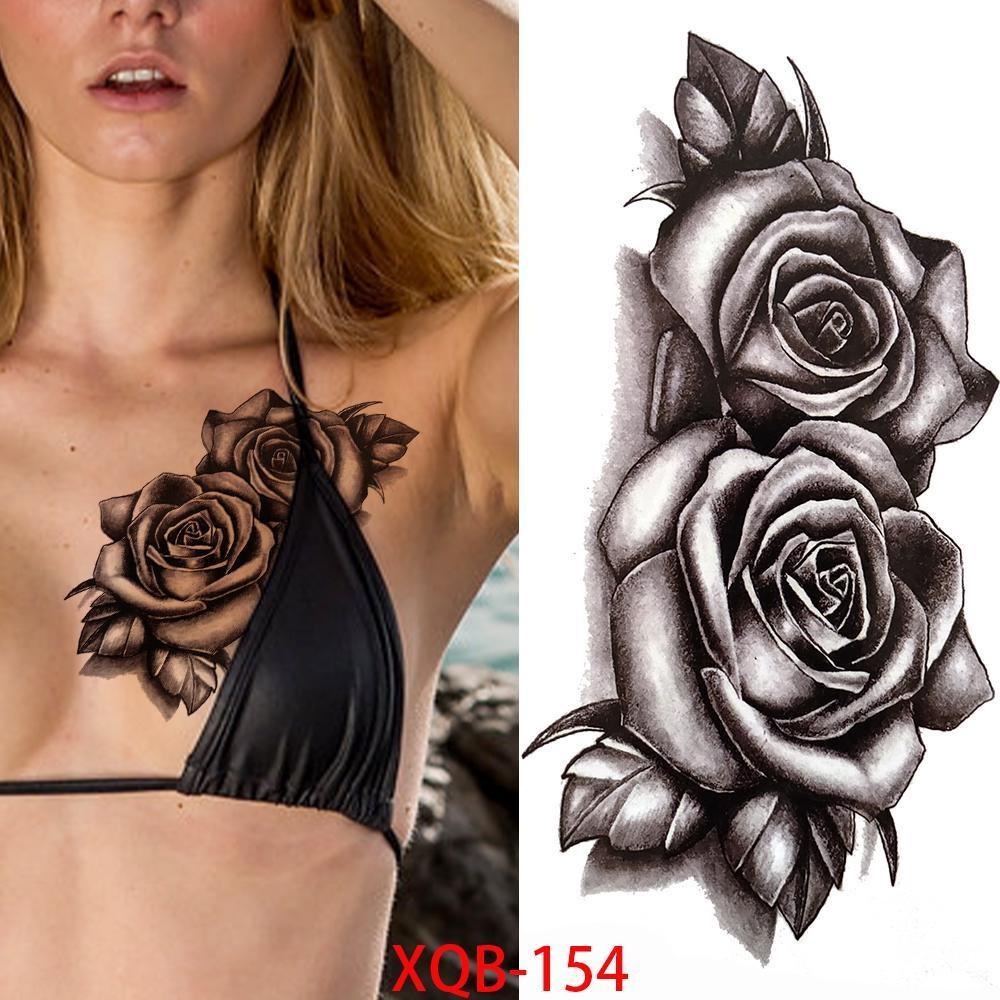 NEW 1 PC 210*114MM Cherry Blossom Fake Temporary Tattoo For Women Girl Watercolor Rose Flower Tattoos Flora Branch Chest Back Tatoo Paper Stickers