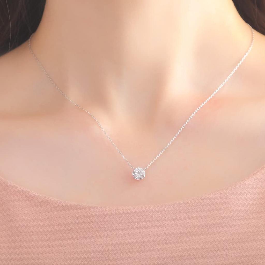 Necklace Silver 925 Sterling Silver Length Adjustable Up To 1 Carat Single Piece Accessory Cubic Zirconia Rhinestone [Gifty] (Chain 45cm) H&C