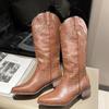 Women Knee-high Boots Retro Rivet Knight Boots Fashion Pointed Long Boot High Quality Women's Leather Boots Western Cowboy Botas