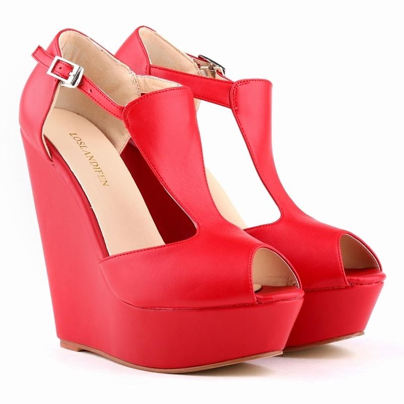 Women Sexy Sandals T-Strap Open Toe Shoes Matte Elegant Wedge Platform Pumps High Heels Shoe