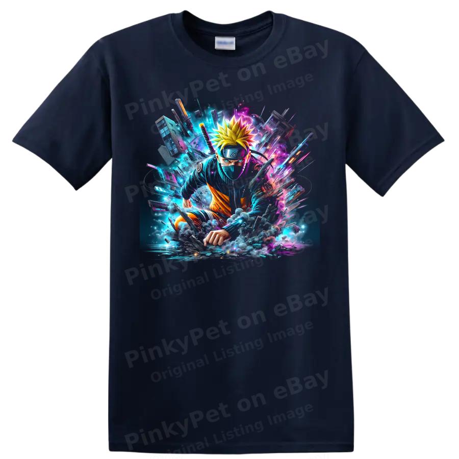 Anime T Shirt Neon Ninja Action Graphic Colorful Manga Fan Tee Gift Art