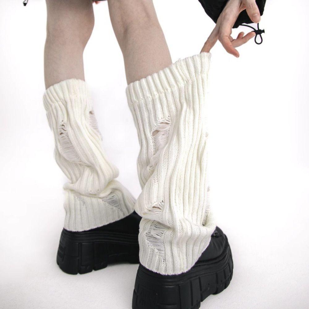 Pile Up Knitted Broken Hole Socks Subculture Mid Tube Socks Elastic Leg Warmers Women Winter