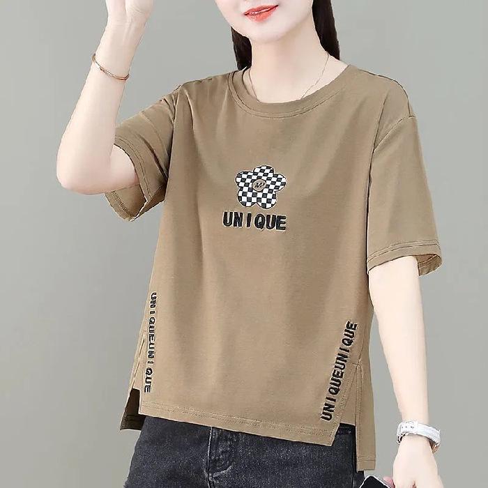 Женские футболки с короткими рукавами и асимметричным принтом 2025 года, лето