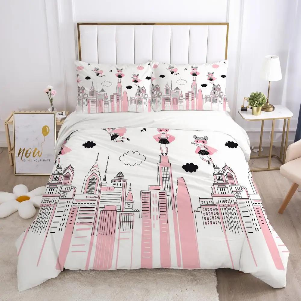 Lovely Pink Bedding Set Duvet Cover 140X200 For Girl Bedroom Quilt Cover Pillowcase Duvet Cover Bed Single Double Size(No Sheet)