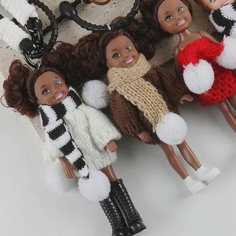 Curly Hair Doll Pendant Keychain with Heart and Braided Rope Backpack Charm Bag Ornament for Stylish Women and Girls