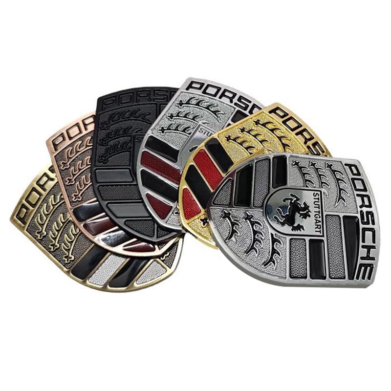 BMGB9 Car 3D Metal Sticker Emblem Body Badge Decals Accessories For Porsche Cayenne Panamera Macan 911 718 Boxster Taycan Cayman Pajun
