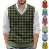 Men's Plaid Printed Sleeveless V-neck Vest Knit Jumper