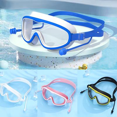 Очки для плавания для детей, большая оправа, очки для плавания с берушами, HD, широкий обзор, противотуманные очки для плавания, очки без протеканий