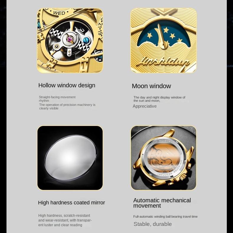 JINSHIDUN брендовые многофункциональные автоматические механические часы с турбийоном мужские часы мужские часы