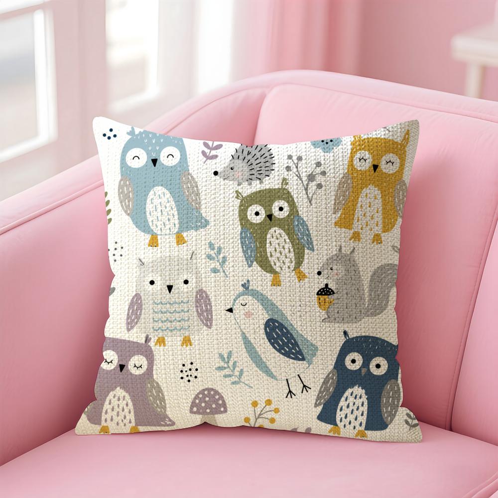 INS Cartoon Animals Cushion Cover Natural Linen Organic Fabric DoubleSided Printing Sofa Home Decor Gift Pillow Case