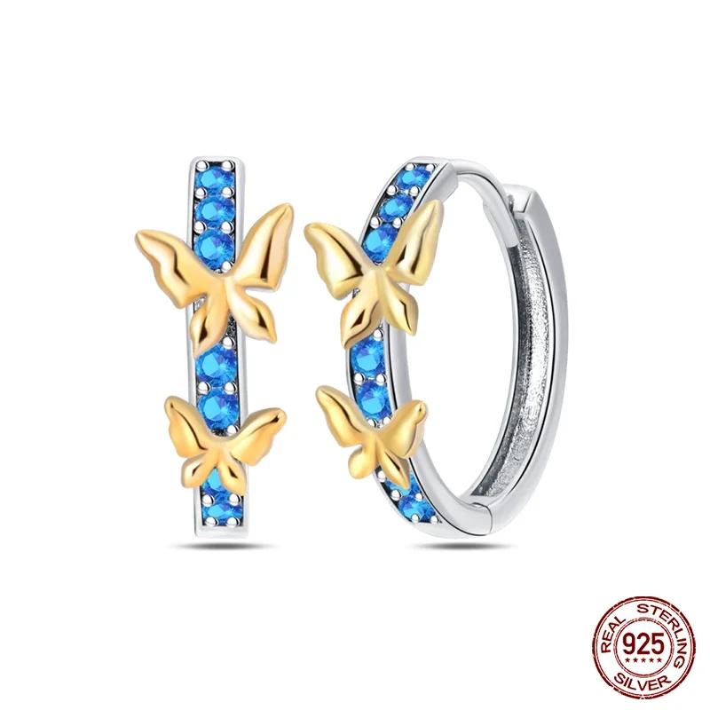 925 Silver Gold Star Moon Bee Pendant Golden Earrings for Women Sparkling Zircon Luxury Wedding Engagement Jewelry Gift