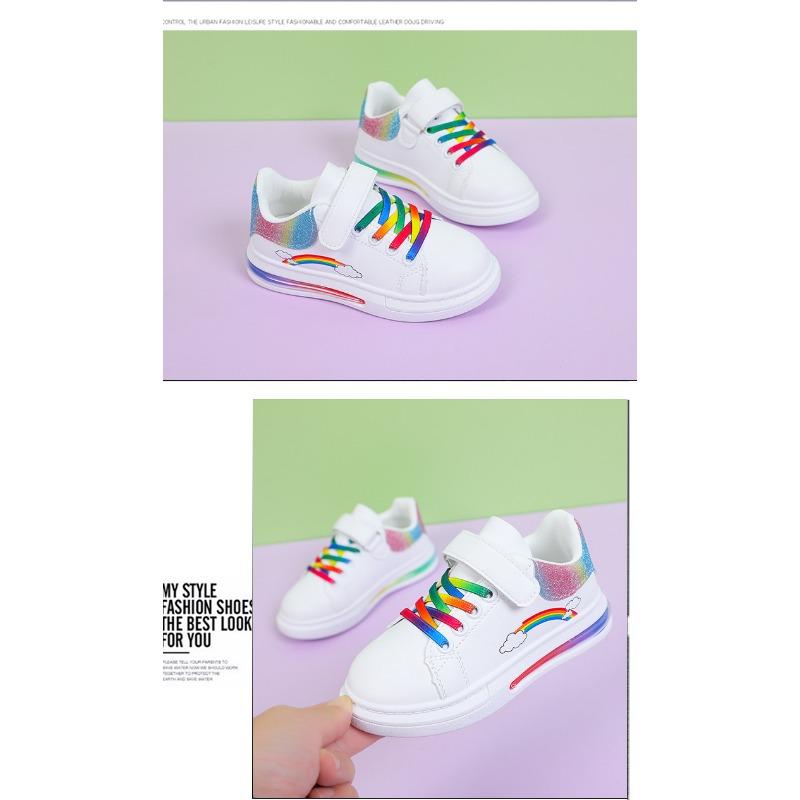 Spring and Autumn Children's Board Shoes Boy's Rainbow Shoes Girl's Small White Shoes Waterproof Leather Top Children's Casual Shoes Soft Soled