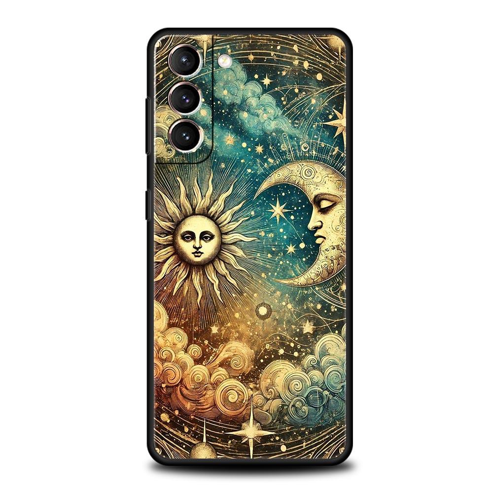 Чехол для телефона Луна Солнце для Samsung Galaxy S26 Ultra S25 Plus S24 FE S23 S22 5G S21 S20 Черный Мягкий